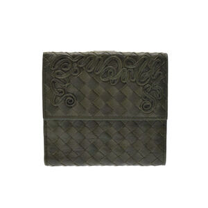 Bottega Veneta Double hook Wallet Green Leather Intrecciato